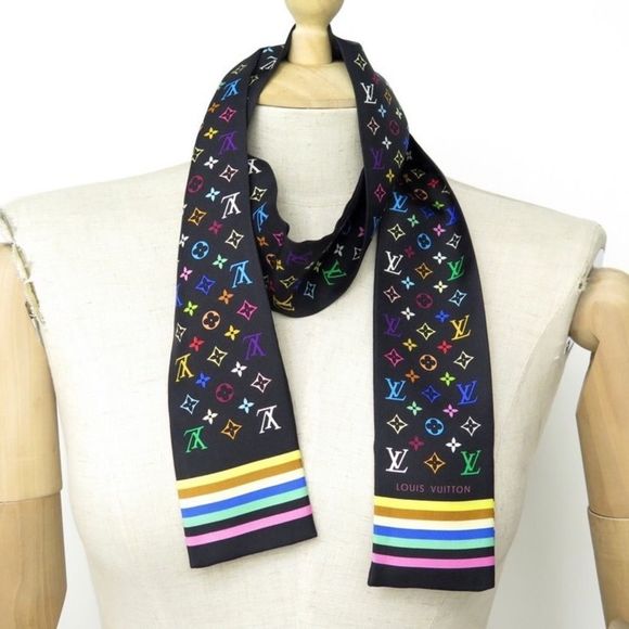 SOLD Louis Vuitton Murakami black multicolored bandeau twilly scarf Rare - Picture 9 of 10
